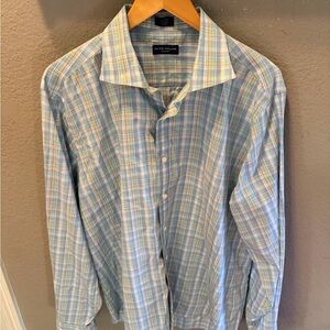 Peter Millar Collection Plaid Button Down Shirt Blue Cotton Dress Shirt XL